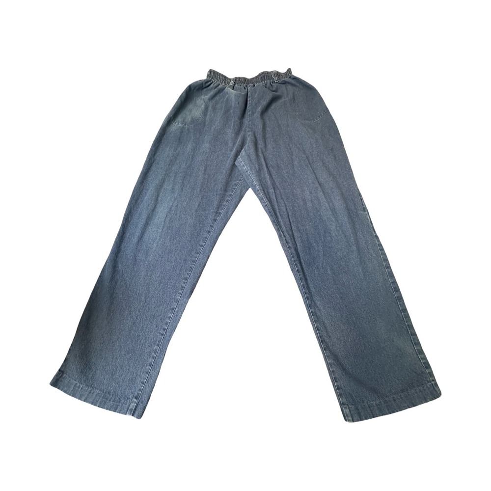 Laurente Denim Pants Womens L Blue Elastic Waist Straight Leg Pull On Casual